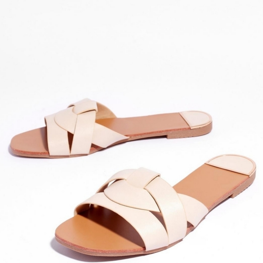 Flat faux leather sandals